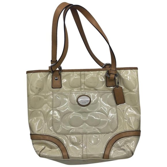 COACH Medium Cream Brown Patent Leather Handbag - Picture 1 of 7